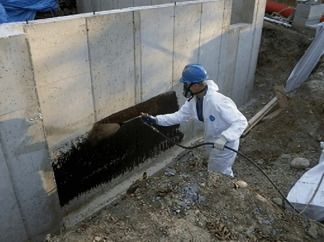 Professional waterproofing the exterior walls of the basement in Cambridge, MA