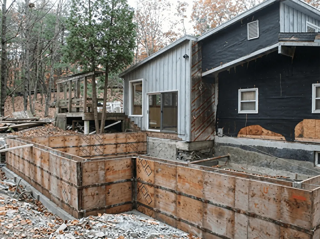 Prepared site with foundation forms for home remodeling and addition project in Cambridge, MA